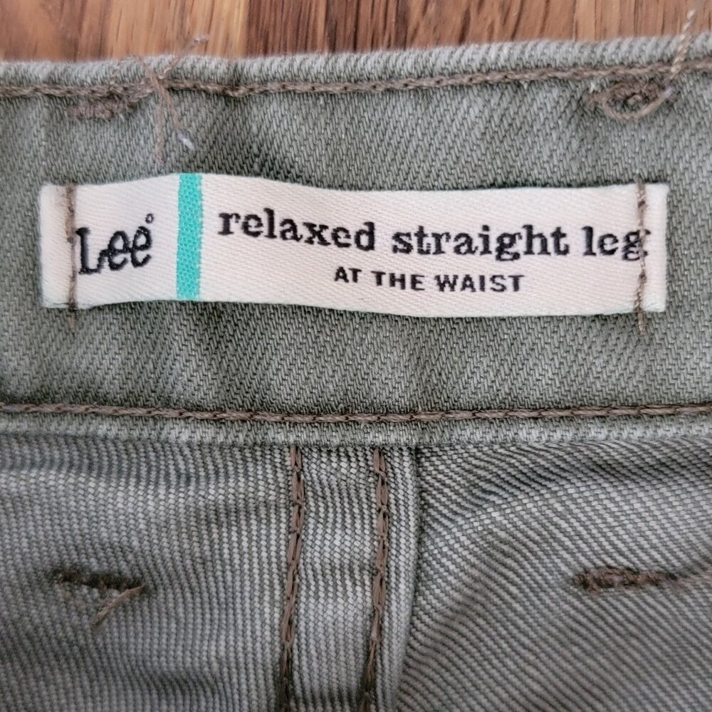 Lee Relaxed Straight Leg High Waisted Army Green Denim Pants - Picture 9 of 12